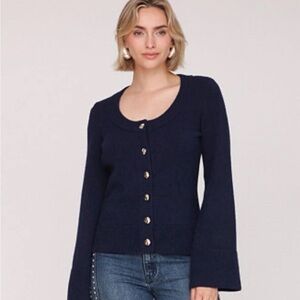 Avec Les Filles Navy Blue Button-Up Women's Sweater S NWT